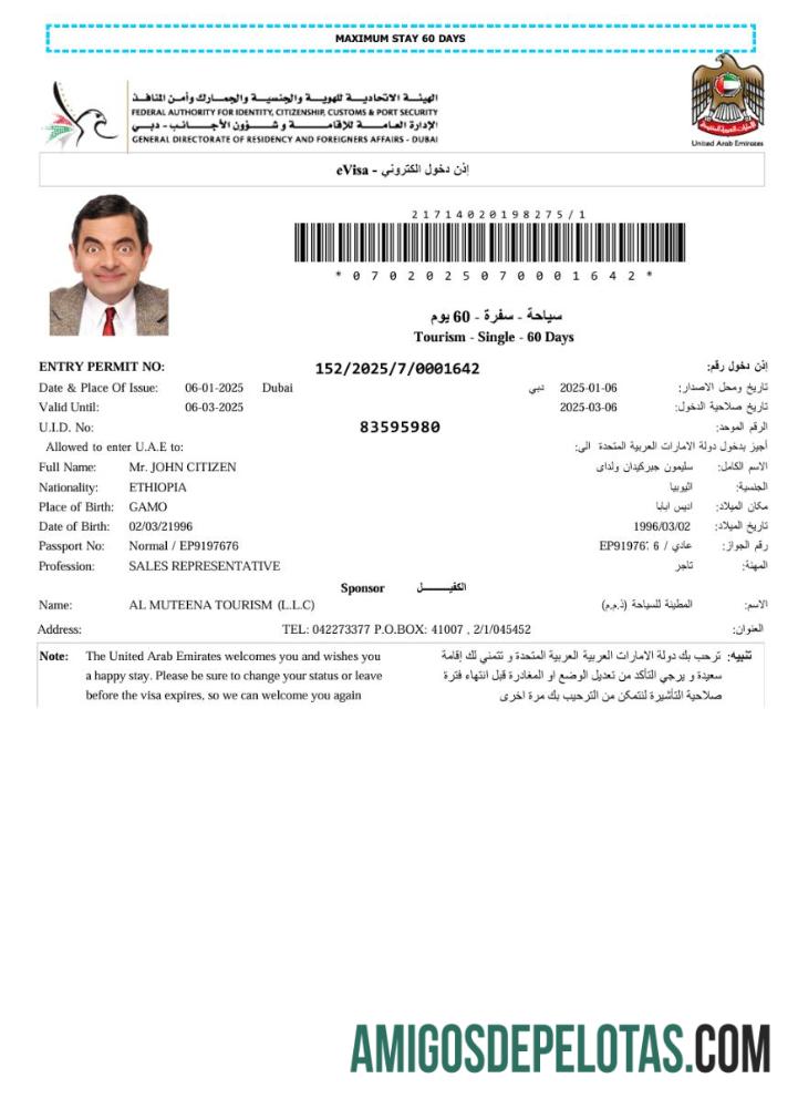 em branco Modelo de visto E dos Emirados Árabes Unidos em formatos Word e PDF, versão 8